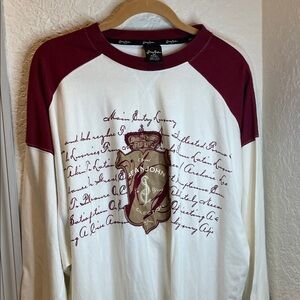Sean John Men's Burgundy and White Graphic Long Sleeve Tee